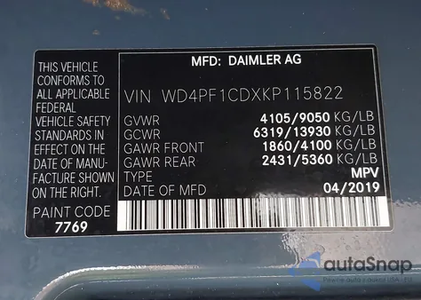 2019 Mercedes-Benz Sprinter 2500 High Roof V6 z USA, uszkodzony, nr VIN WD4PF1CDXKP115822